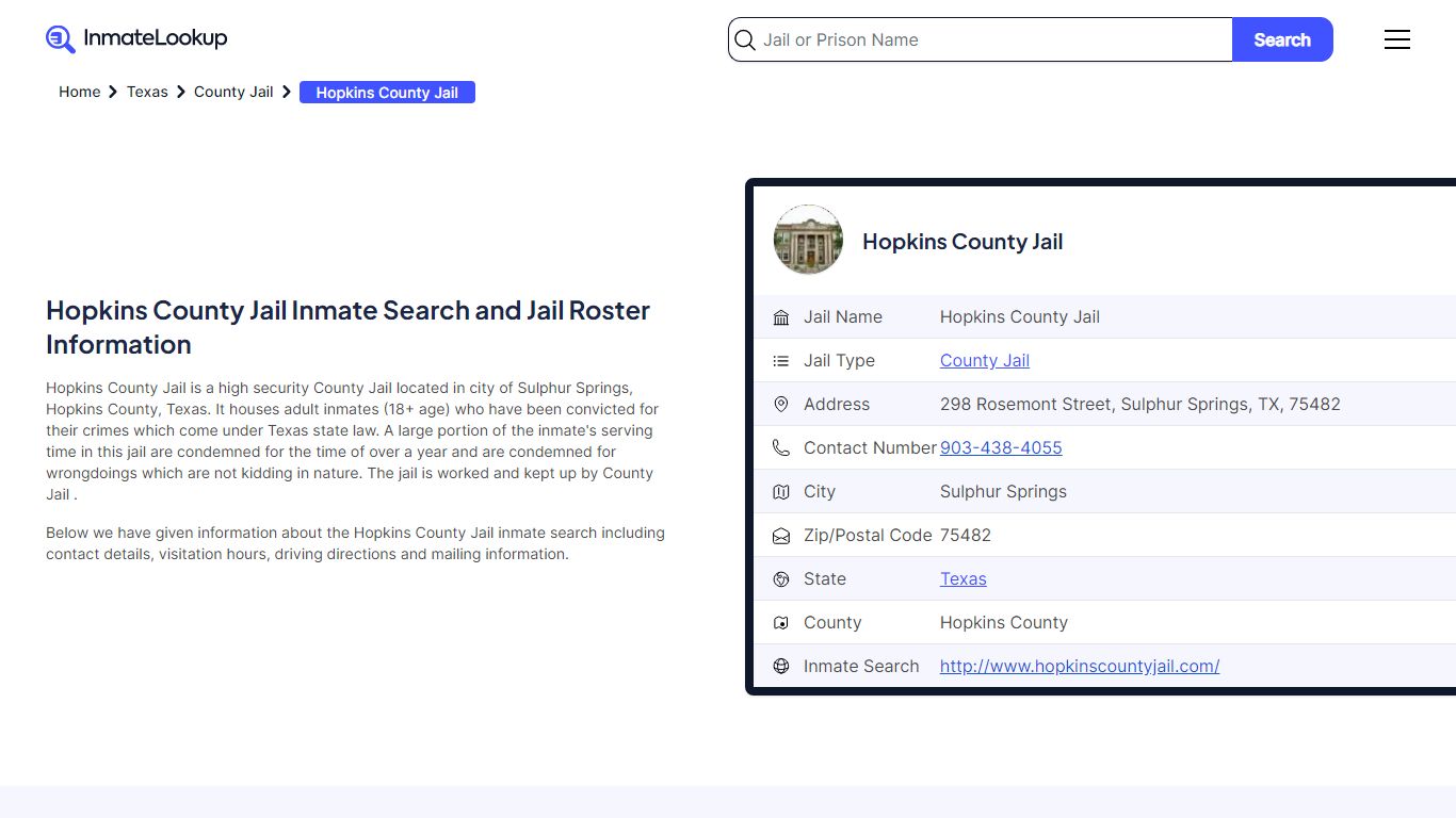 Hopkins County Jail Inmate Search - Sulphur Springs Texas - Inmate Lookup